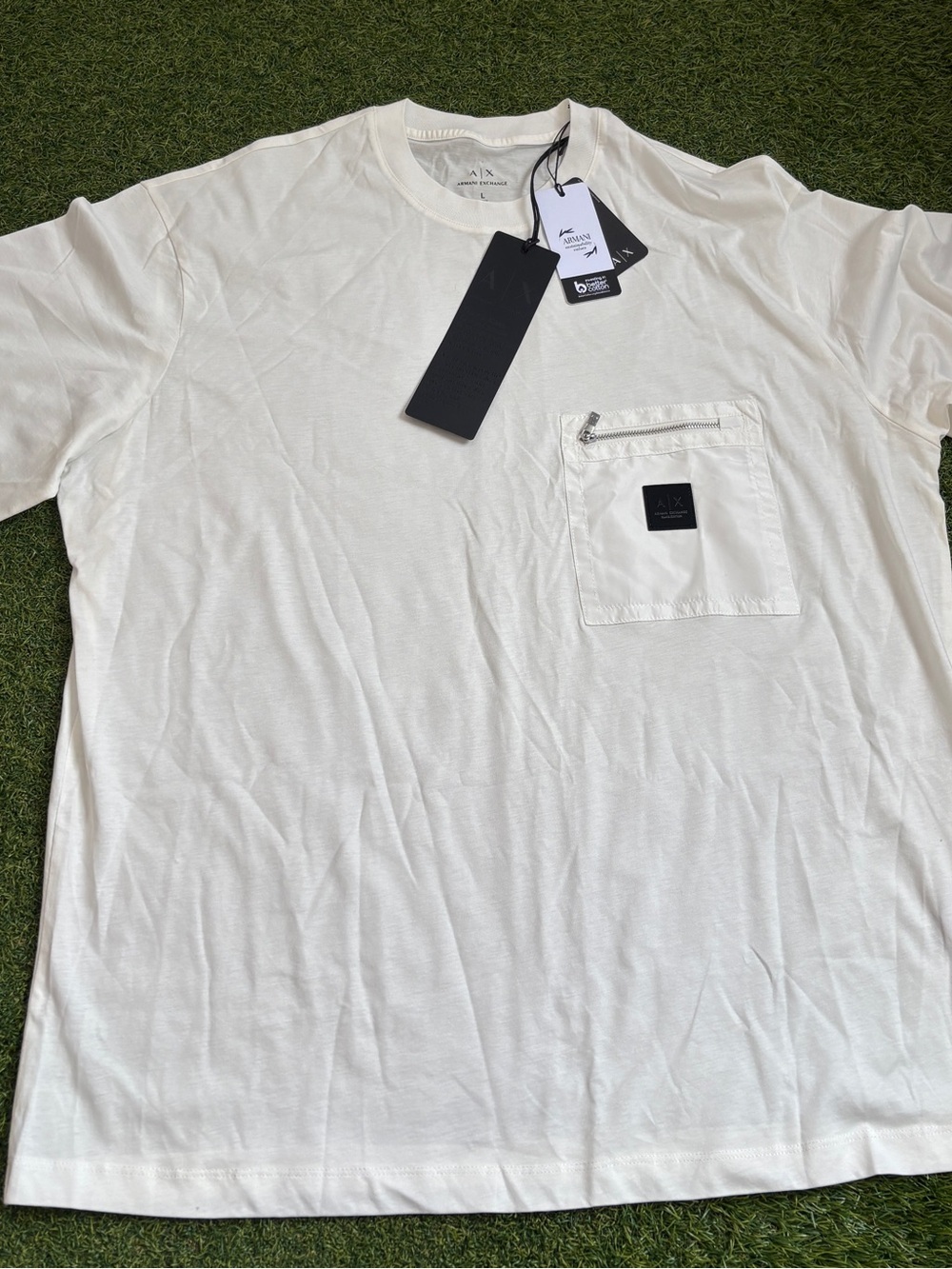 A/X Armani Exchange Men's Cream Short Sleeve Crewneck Pocket Tee